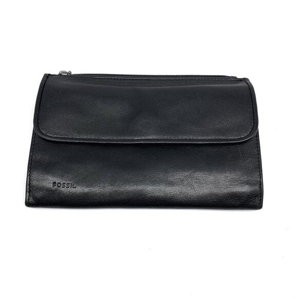 FOSSIL Trifold Leather Wallet Black - Picture 1 of 7